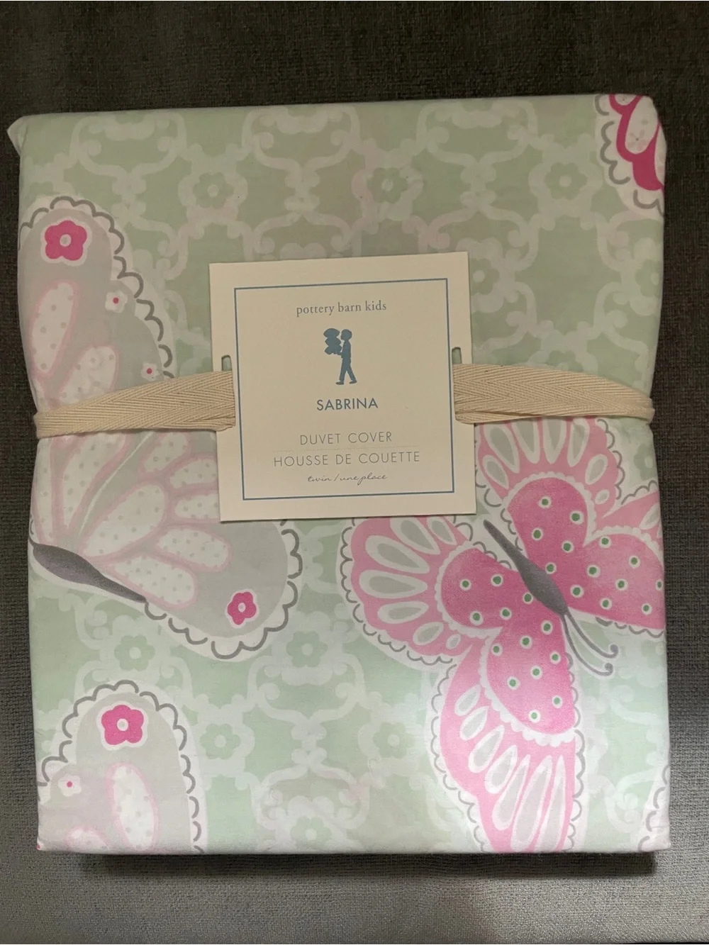 NWT Pottery Barn Kids Sabrina Duvet Cover in Pink and Mint Butterfly Print Twin